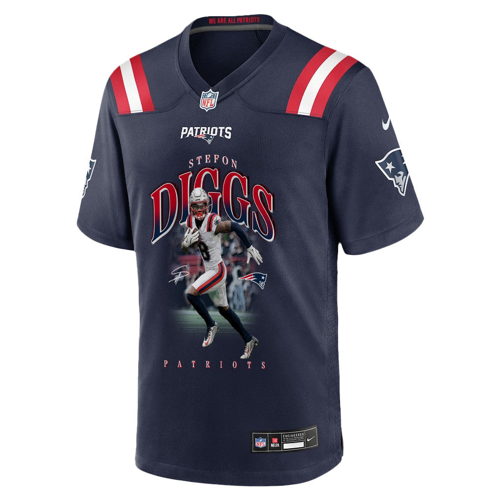 Stefon Diggs 8 New England Patriots Super Bowl LX Star Wide Receiver Men Jersey - Navy