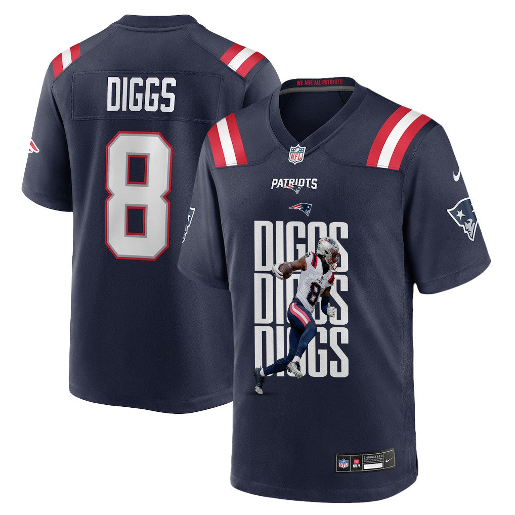 Stefon Diggs 8 New England Patriots Super Bowl LX Explosive Play Men Jersey - Navy