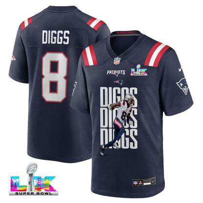 Stefon Diggs 8 New England Patriots Super Bowl LX All-Pro Caliber Men Jersey - Navy