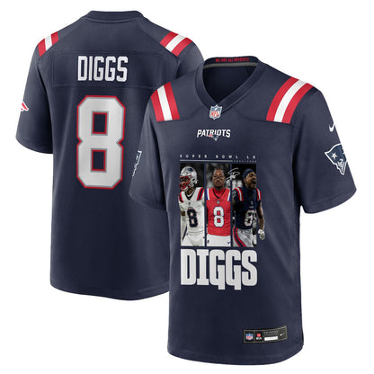 Stefon Diggs 8 New England Patriots Super Bowl LX Big-Moment Star Men Jersey - Navy