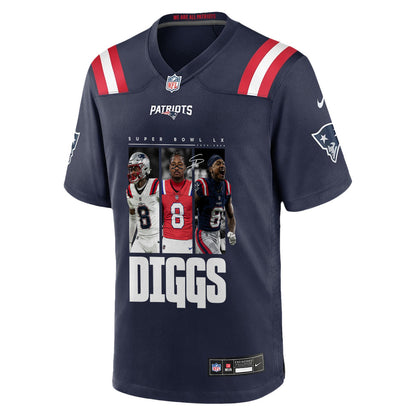 Stefon Diggs 8 New England Patriots Super Bowl LX Big-Moment Star Men Jersey - Navy