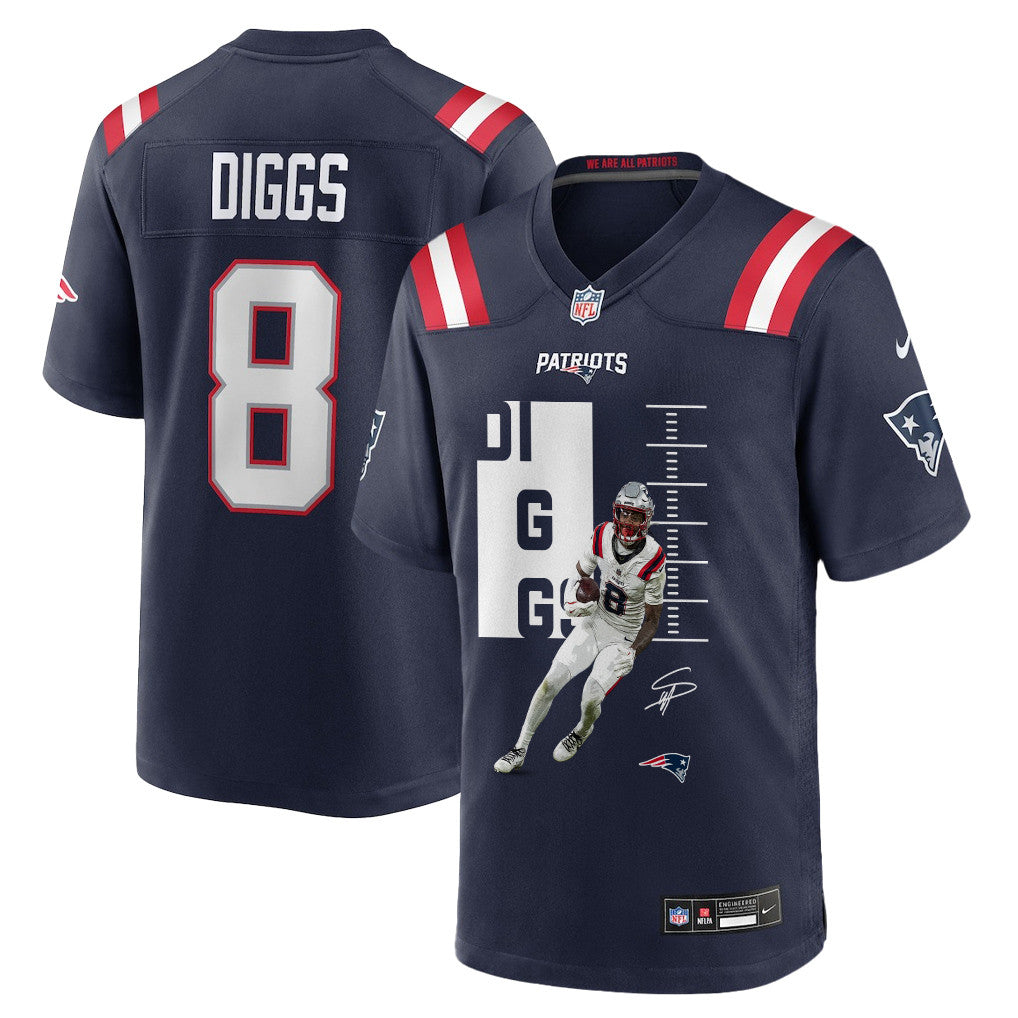 Stefon Diggs 8 New England Patriots Super Bowl LX Dynamic Receiver Men Jersey - Navy