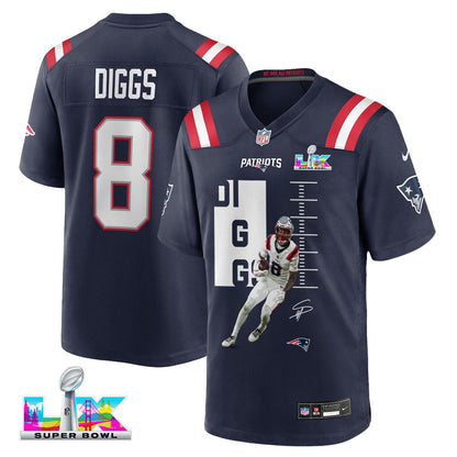 Stefon Diggs 8 New England Patriots Super Bowl LX Dynamic Receiver Men Jersey - Navy