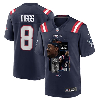 Stefon Diggs 8 New England Patriots Super Bowl LX Game-Breaking Talent Men Jersey - Navy