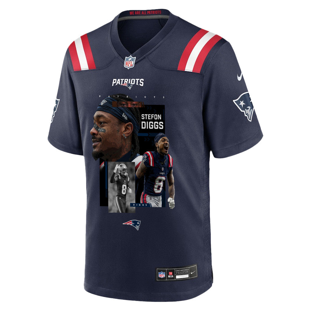 Stefon Diggs 8 New England Patriots Super Bowl LX Game-Breaking Talent Men Jersey - Navy