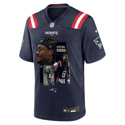 Stefon Diggs 8 New England Patriots Super Bowl LX Game-Breaking Talent Men Jersey - Navy