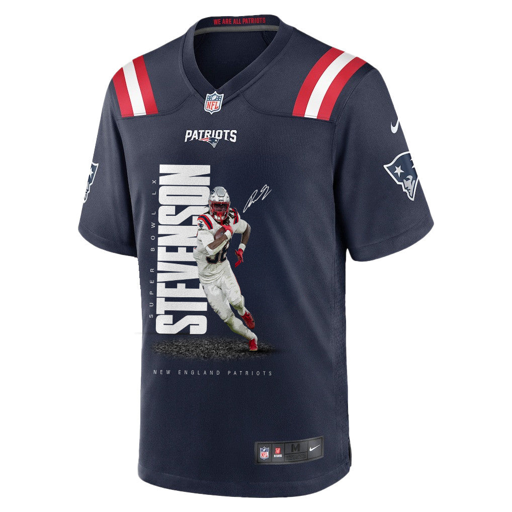 Rhamondre Stevenson 38 New England Patriots Super Bowl LX Powerhouse Performer Men Jersey – Navy