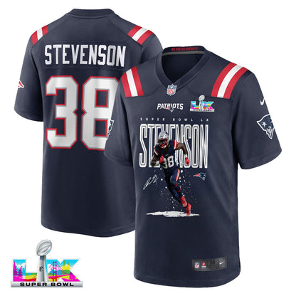 Rhamondre Stevenson 38 New England Patriots Super Bowl LX Elite Ground-Game Star Men Jersey – Navy