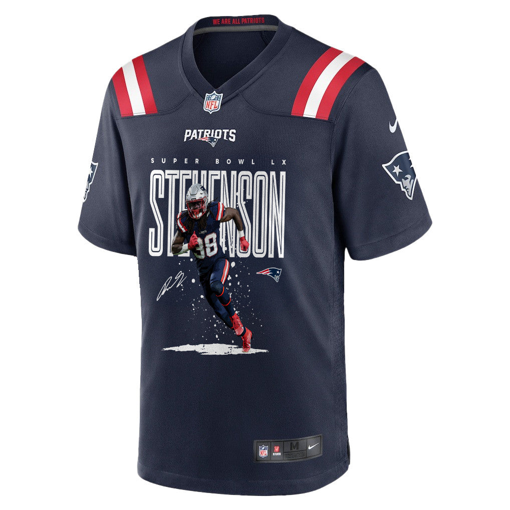Rhamondre Stevenson 38 New England Patriots Super Bowl LX Elite Ground-Game Star Men Jersey – Navy