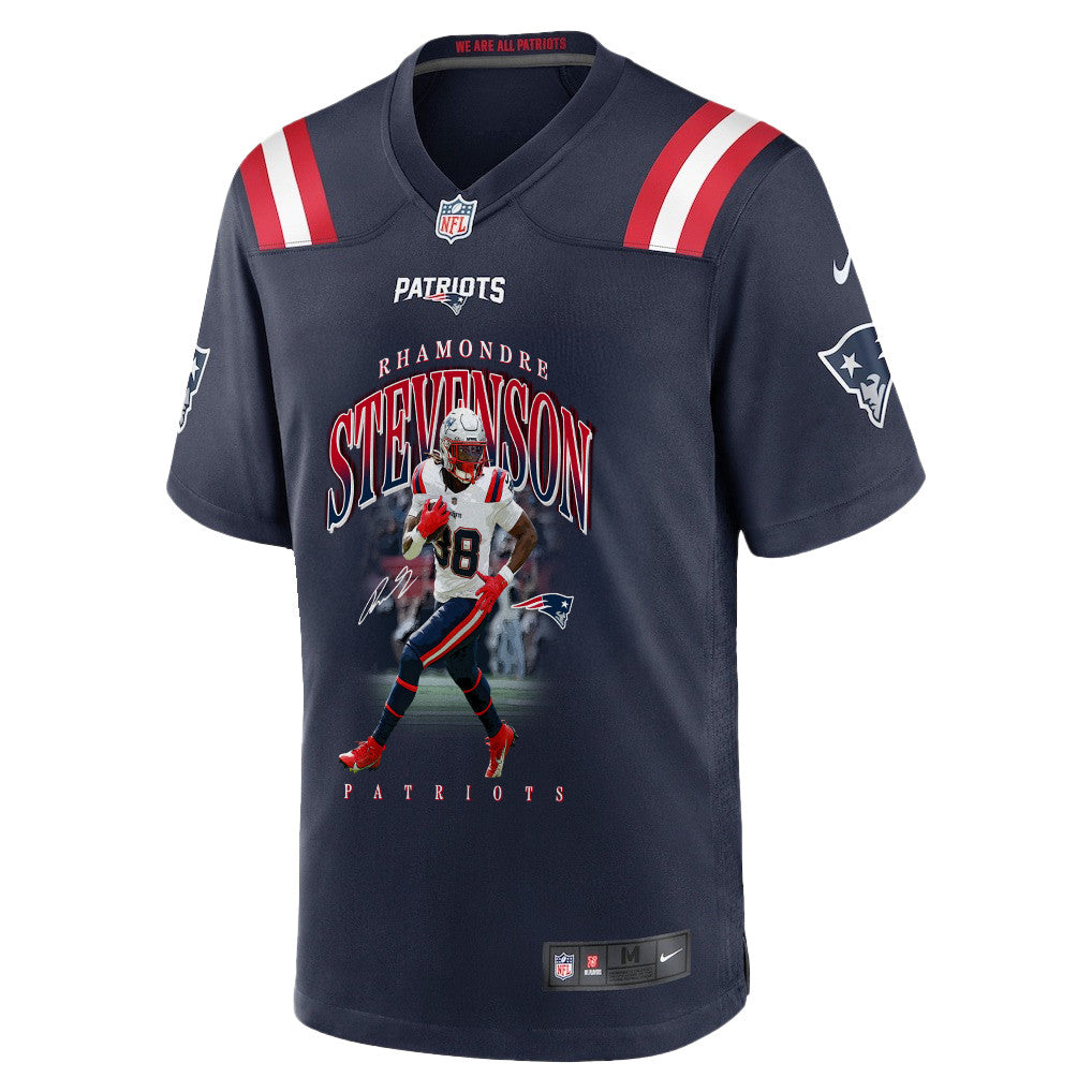 Rhamondre Stevenson 38 New England Patriots Super Bowl LX Fearless Running Back Men Jersey – Navy