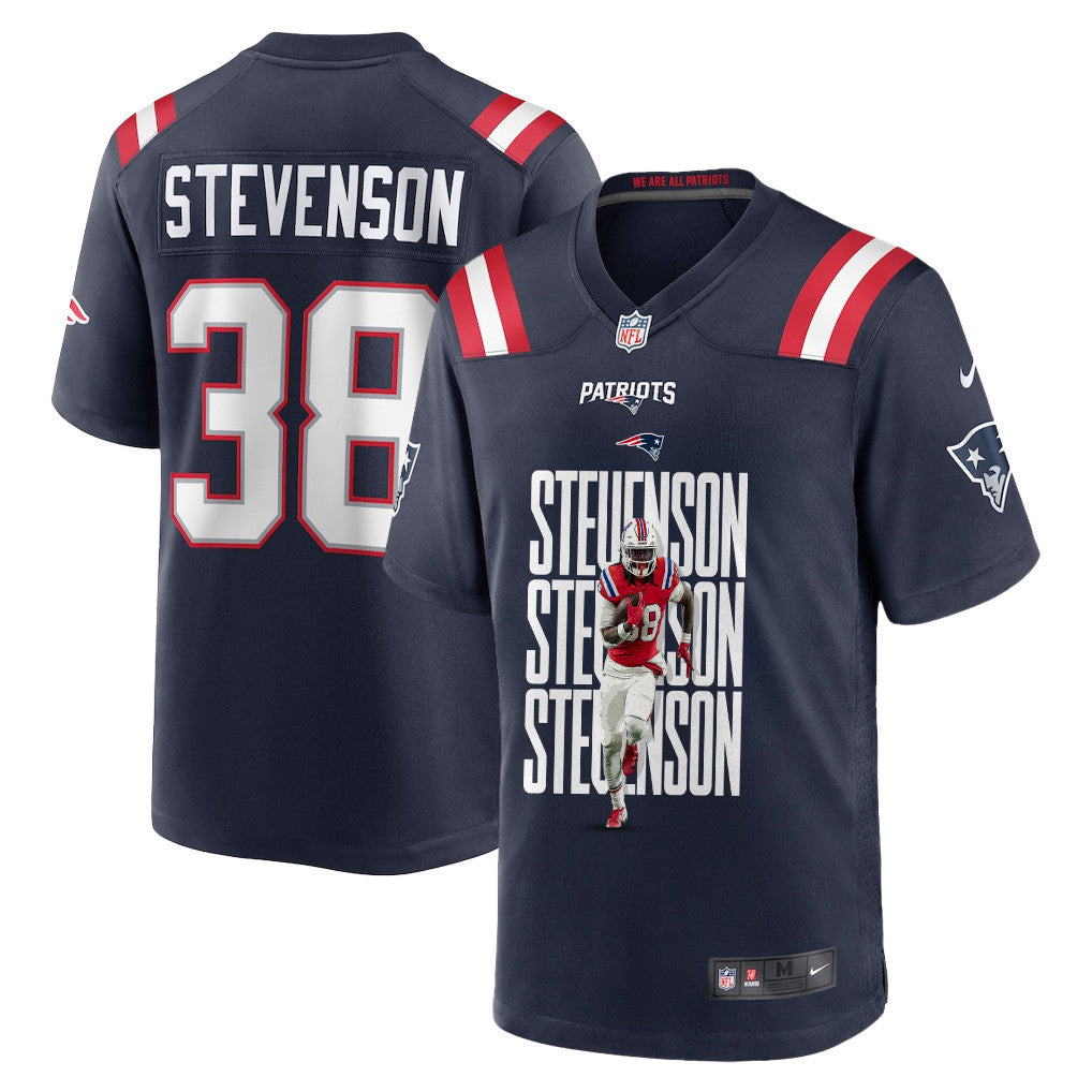 Rhamondre Stevenson 38 New England Patriots Super Bowl LX Explosive Playmaker Men Jersey – Navy