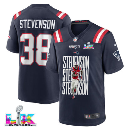 Rhamondre Stevenson 38 New England Patriots Super Bowl LX Explosive Playmaker Men Jersey – Navy