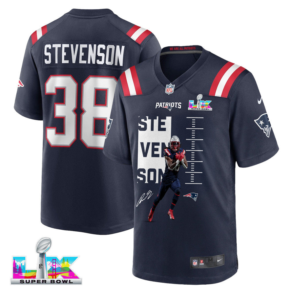 Rhamondre Stevenson 38 New England Patriots Super Bowl LX Championship-Ready Star Men Jersey – Navy