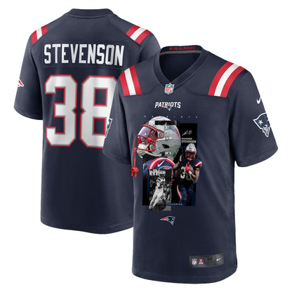 Rhamondre Stevenson 38 New England Patriots Super Bowl LX Relentless Rushing Talent Men Jersey – Navy