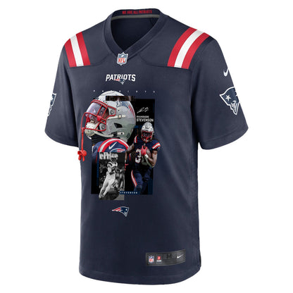 Rhamondre Stevenson 38 New England Patriots Super Bowl LX Relentless Rushing Talent Men Jersey – Navy