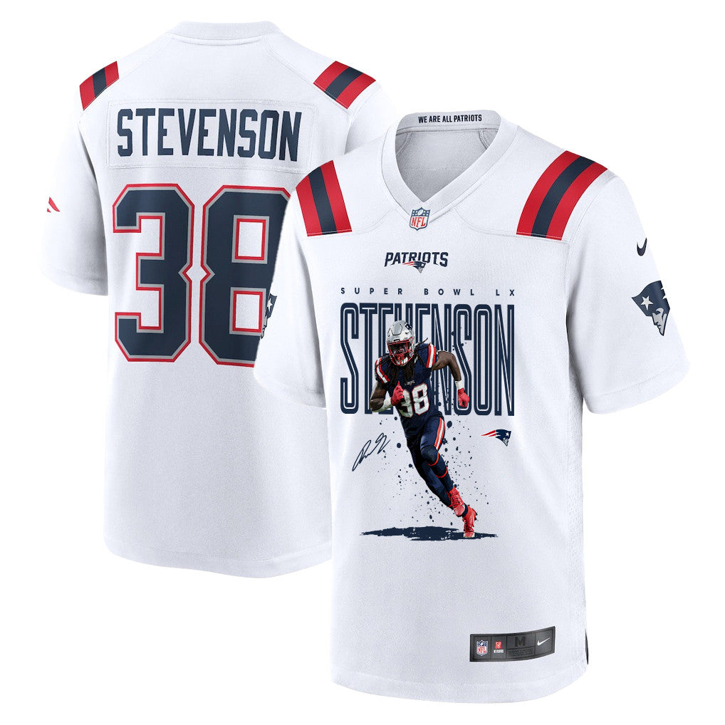 Rhamondre Stevenson 38 New England Patriots Super Bowl LX Elite Ground-Game Star Men Jersey – White