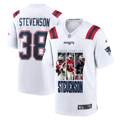 Rhamondre Stevenson 38 New England Patriots Super Bowl LX Hard-Hitting Workhorse Men Jersey – White