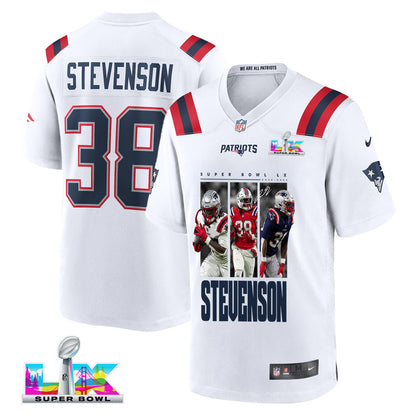 Rhamondre Stevenson 38 New England Patriots Super Bowl LX Hard-Hitting Workhorse Men Jersey – White