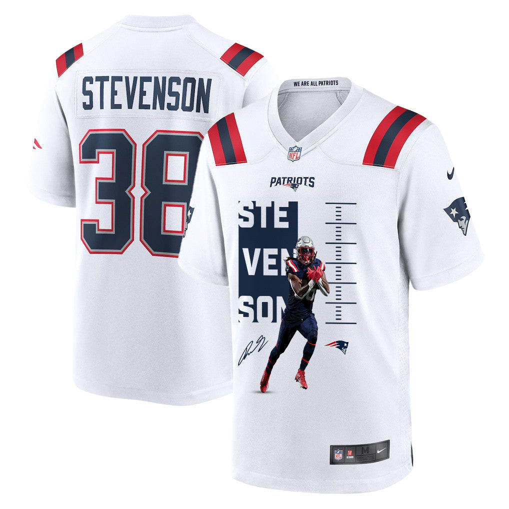 Rhamondre Stevenson 38 New England Patriots Super Bowl LX Championship-Ready Star Men Jersey – White