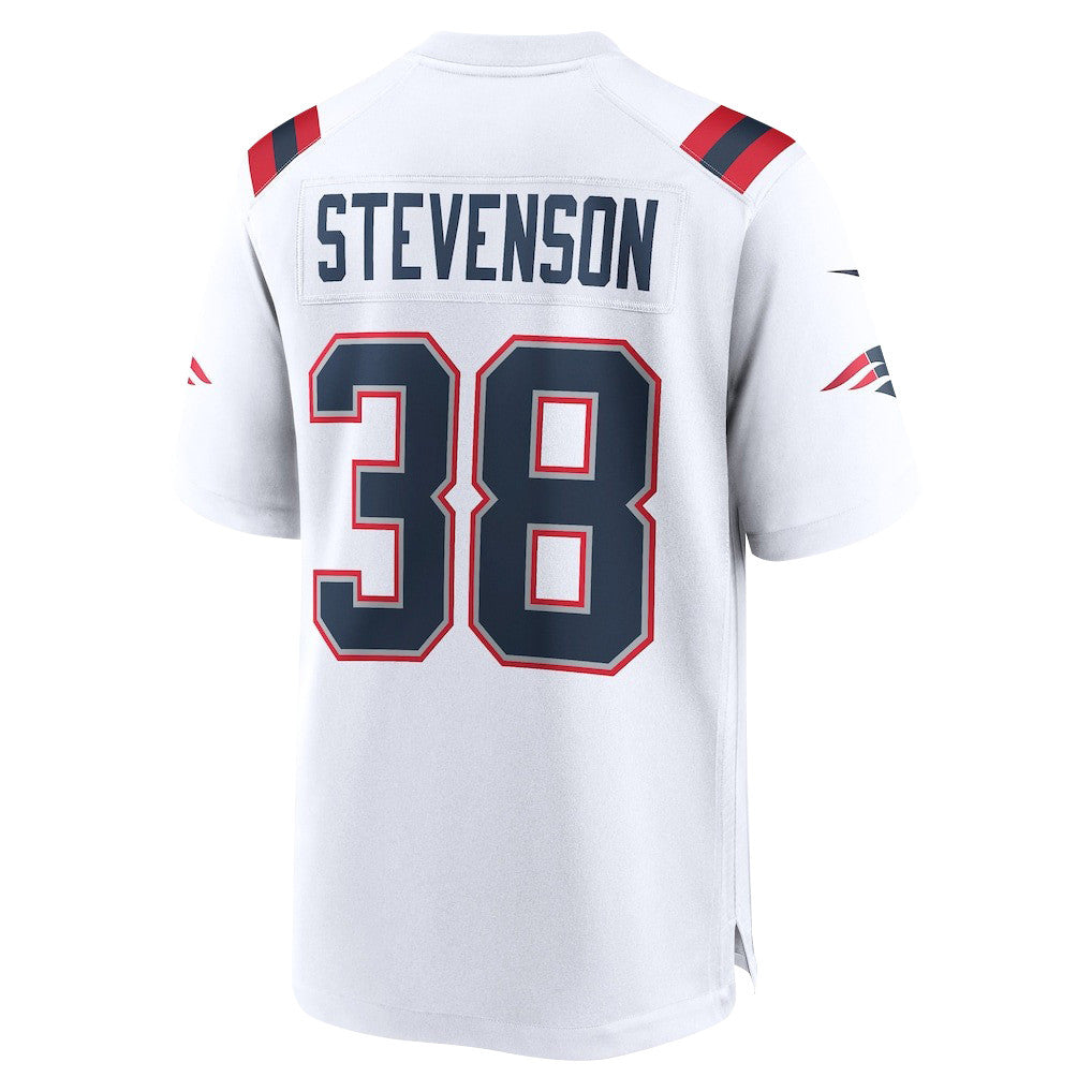 Rhamondre Stevenson 38 New England Patriots Super Bowl LX Relentless Rushing Talent Men Jersey – White