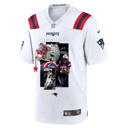 Rhamondre Stevenson 38 New England Patriots Super Bowl LX Relentless Rushing Talent Men Jersey – White