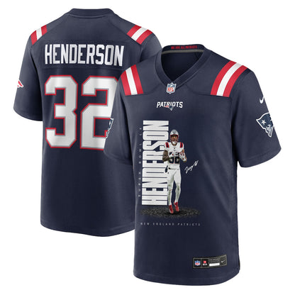 TreVeyon Henderson 32 New England Patriots Super Bowl LX Elite Playmaker Men Jersey – Navy