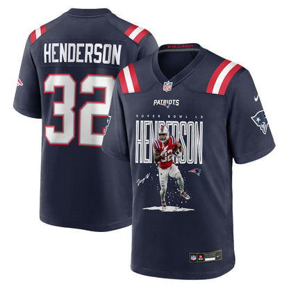 TreVeyon Henderson 32 New England Patriots Super Bowl LX Dynamic Power Runner Men Jersey – Navy