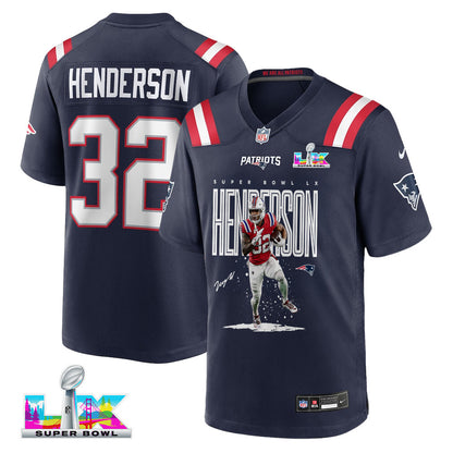 TreVeyon Henderson 32 New England Patriots Super Bowl LX Dynamic Power Runner Men Jersey – Navy