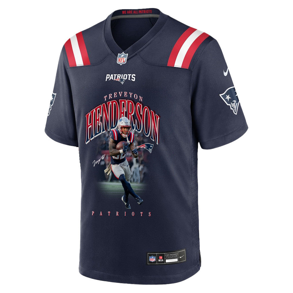 TreVeyon Henderson 32 New England Patriots Super Bowl LX Game-Ready Star Men Jersey – Navy