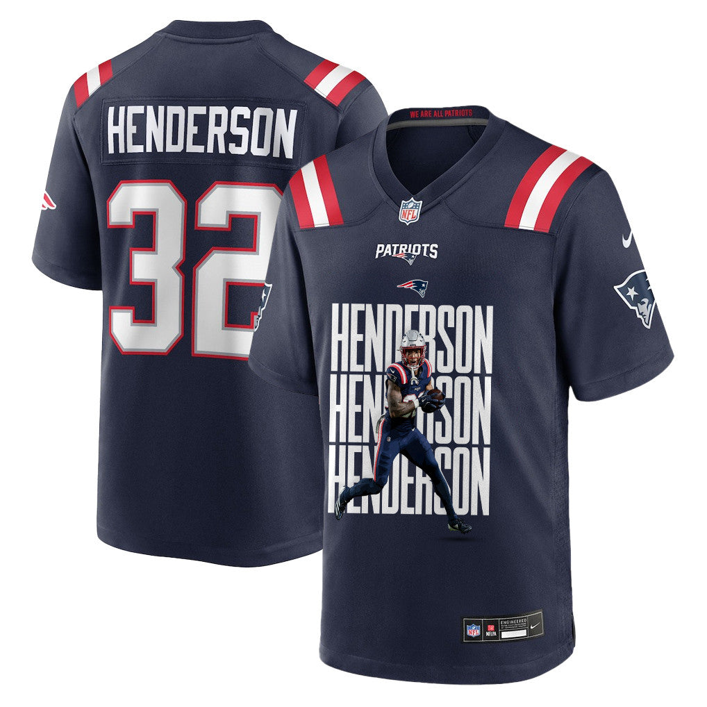 TreVeyon Henderson 32 New England Patriots Super Bowl LX Championship Legacy Men Jersey – Navy