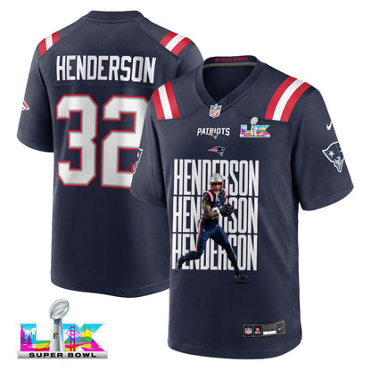 TreVeyon Henderson 32 New England Patriots Super Bowl LX Championship Legacy Men Jersey – Navy
