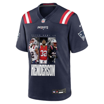 TreVeyon Henderson 32 New England Patriots Super Bowl LX Explosive Talent Men Jersey – Navy