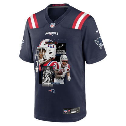TreVeyon Henderson 32 New England Patriots Super Bowl LX Rising Legend Men Jersey – Navy