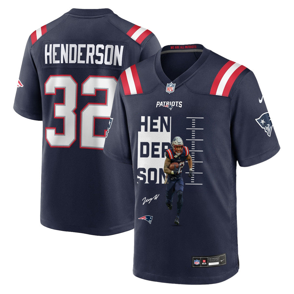TreVeyon Henderson 32 New England Patriots Super Bowl LX Must-Have Champion Men Jersey – Navy