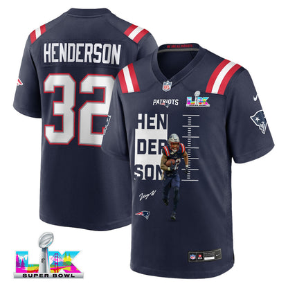 TreVeyon Henderson 32 New England Patriots Super Bowl LX Must-Have Champion Men Jersey – Navy