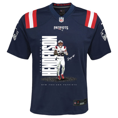 TreVeyon Henderson 32 New England Patriots Super Bowl LX Elite Playmaker YOUTH Jersey – Navy