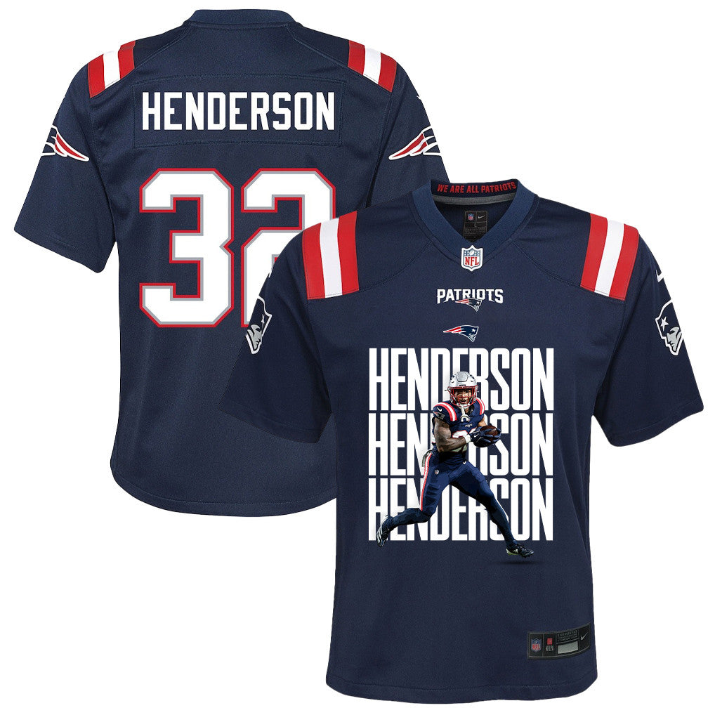 TreVeyon Henderson 32 New England Patriots Super Bowl LX Championship Legacy YOUTH Jersey – Navy
