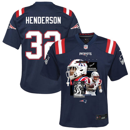 TreVeyon Henderson 32 New England Patriots Super Bowl LX Must-Have Champion Men Jersey – Navy