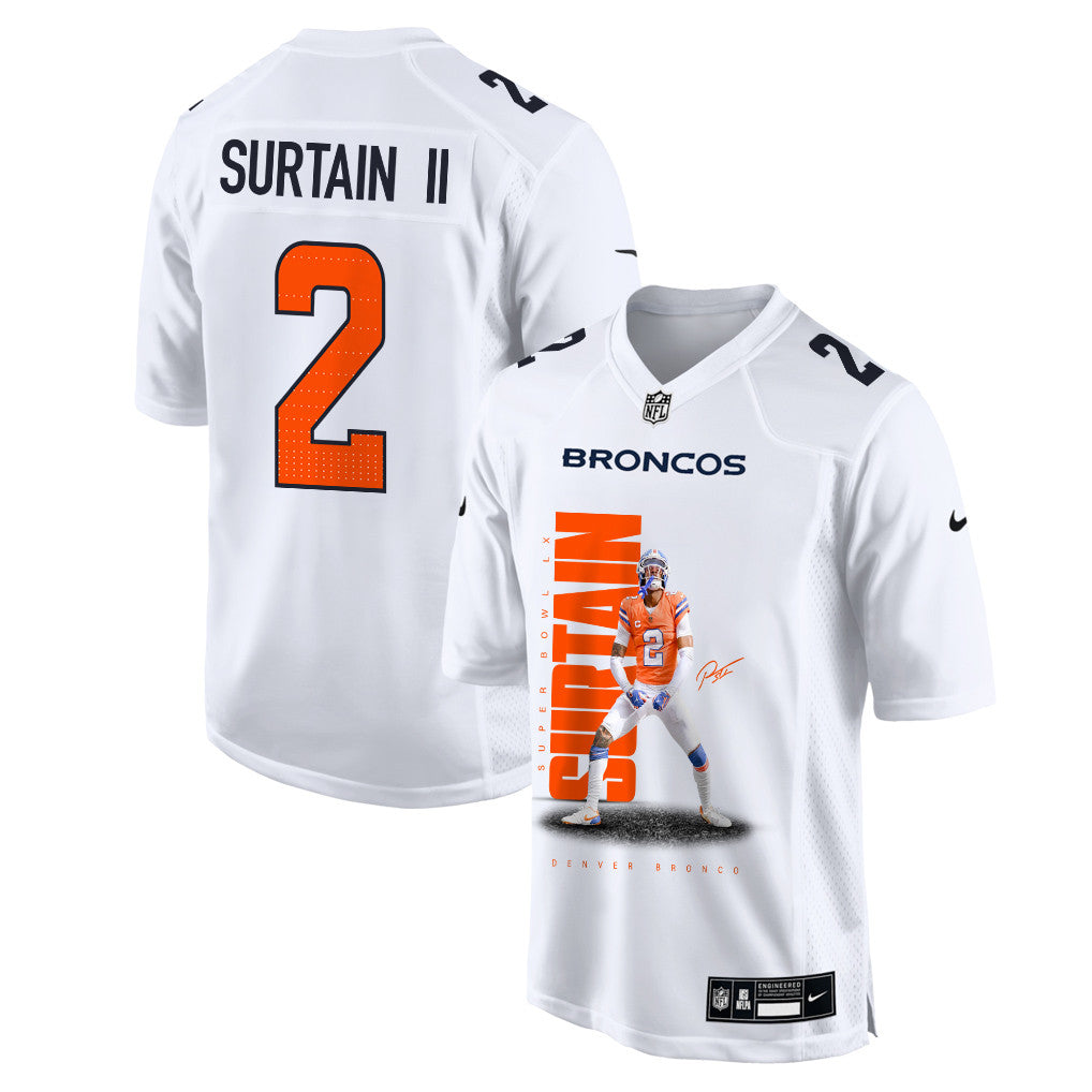 Pat Surtain II 2 Denver Broncos Super Bowl LX Shutdown Defender Men Jersey – White