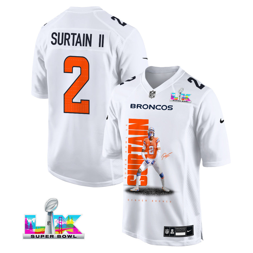 Pat Surtain II 2 Denver Broncos Super Bowl LX Shutdown Defender Men Jersey – White