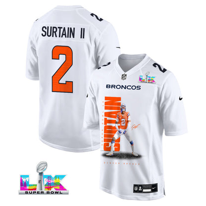 Pat Surtain II 2 Denver Broncos Super Bowl LX Shutdown Defender Men Jersey – White