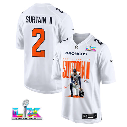 Pat Surtain II 2 Denver Broncos Super Bowl LX Elite Lockdown Corner Men Jersey – White