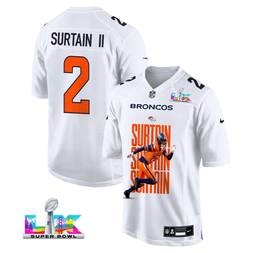 Pat Surtain II 2 Denver Broncos Super Bowl LX Defensive Superstar Men Jersey – White