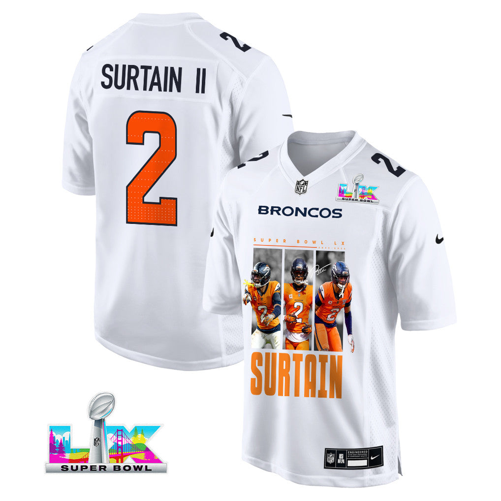 Pat Surtain II 2 Denver Broncos Super Bowl LX Defensive Icon Men Jersey – White