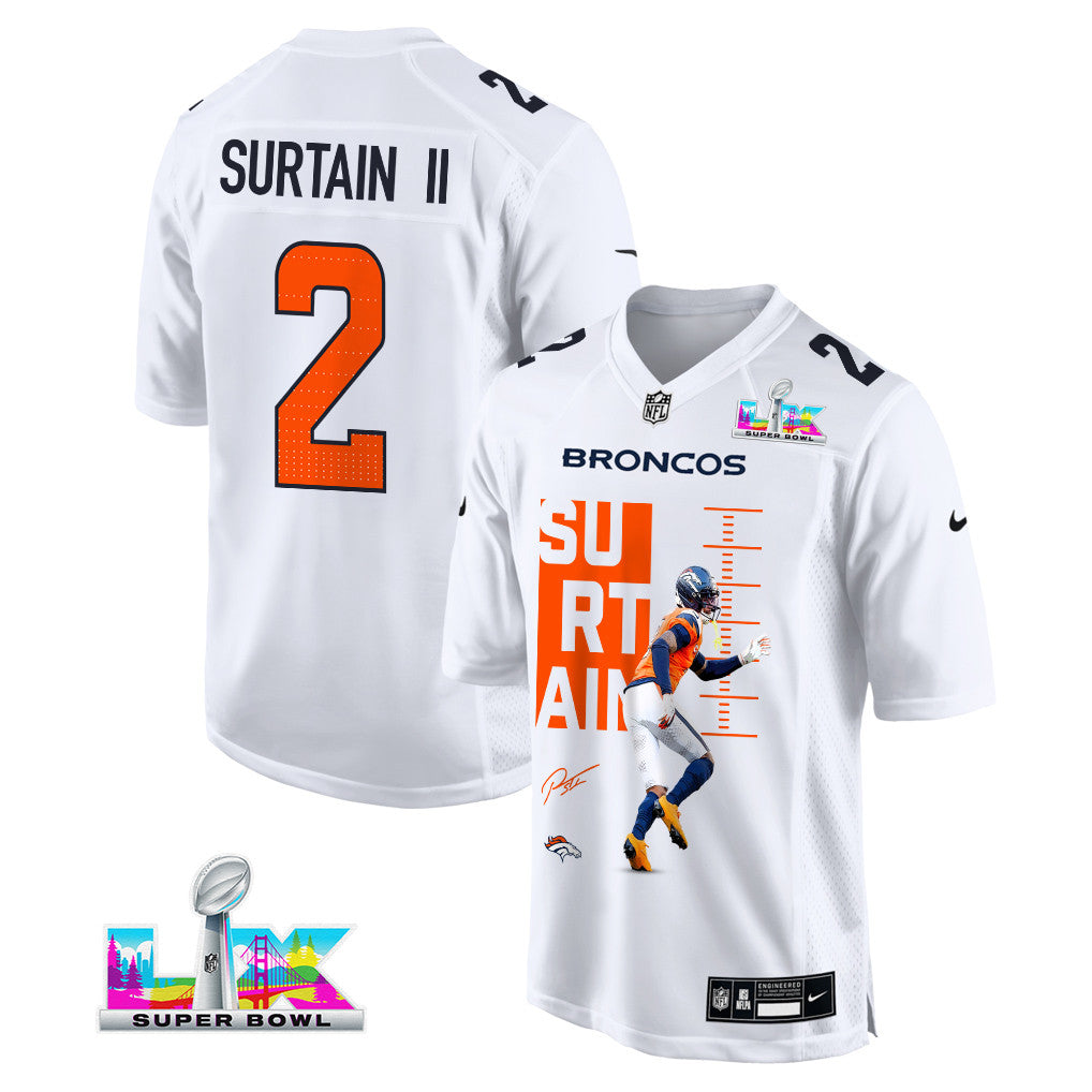 Pat Surtain II 2 Denver Broncos Super Bowl LX Ultimate Gameday Men Jersey – White