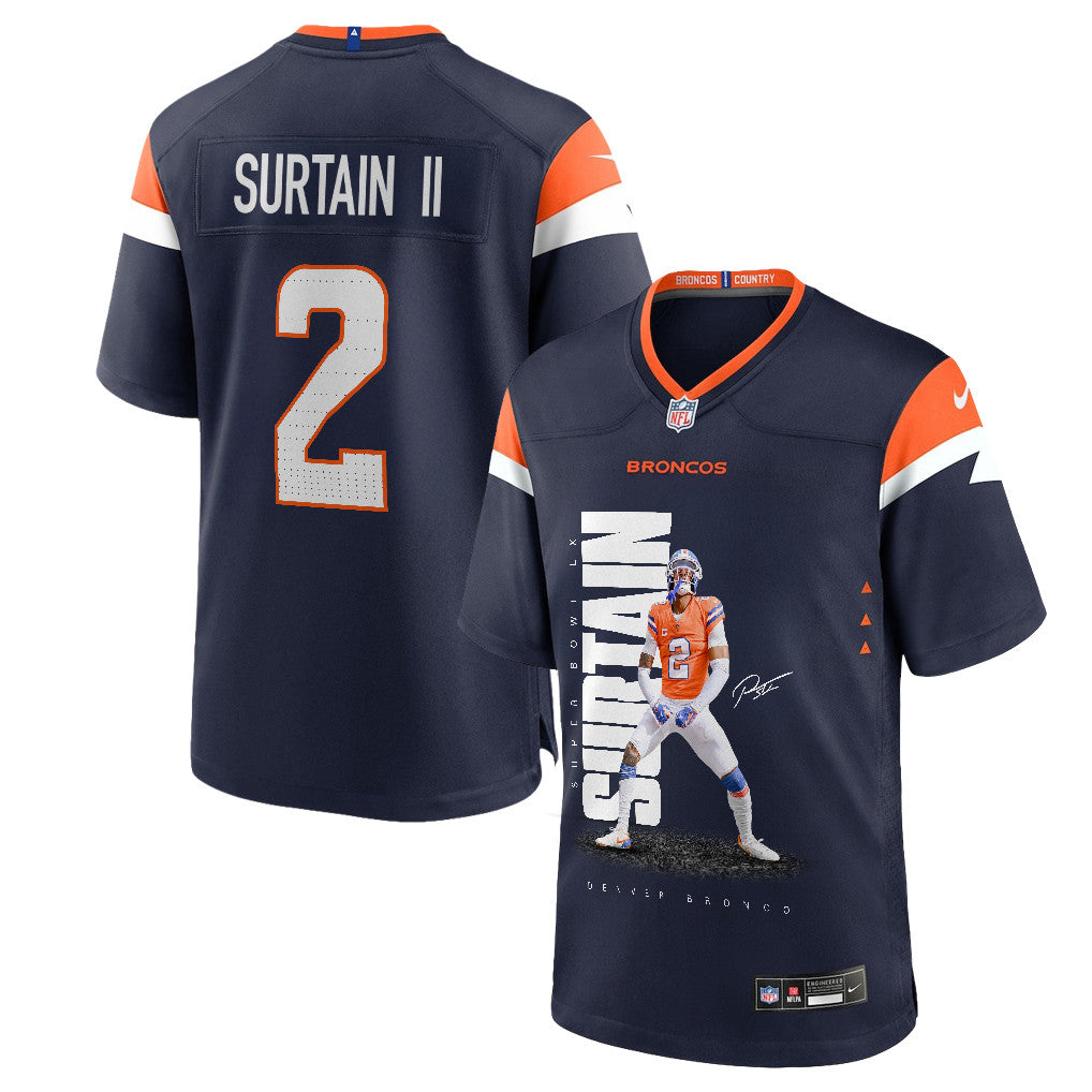 Pat Surtain II 2 Denver Broncos Super Bowl LX Shutdown Defender Men Jersey – Navy