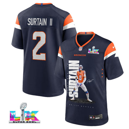 Pat Surtain II 2 Denver Broncos Super Bowl LX Shutdown Defender Men Jersey – Navy