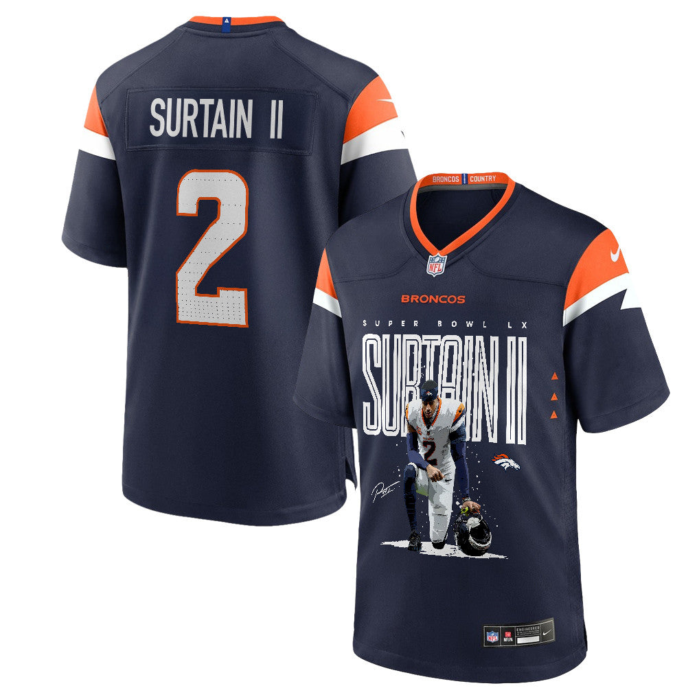 Pat Surtain II 2 Denver Broncos Super Bowl LX Elite Lockdown Corner Men Jersey – Navy