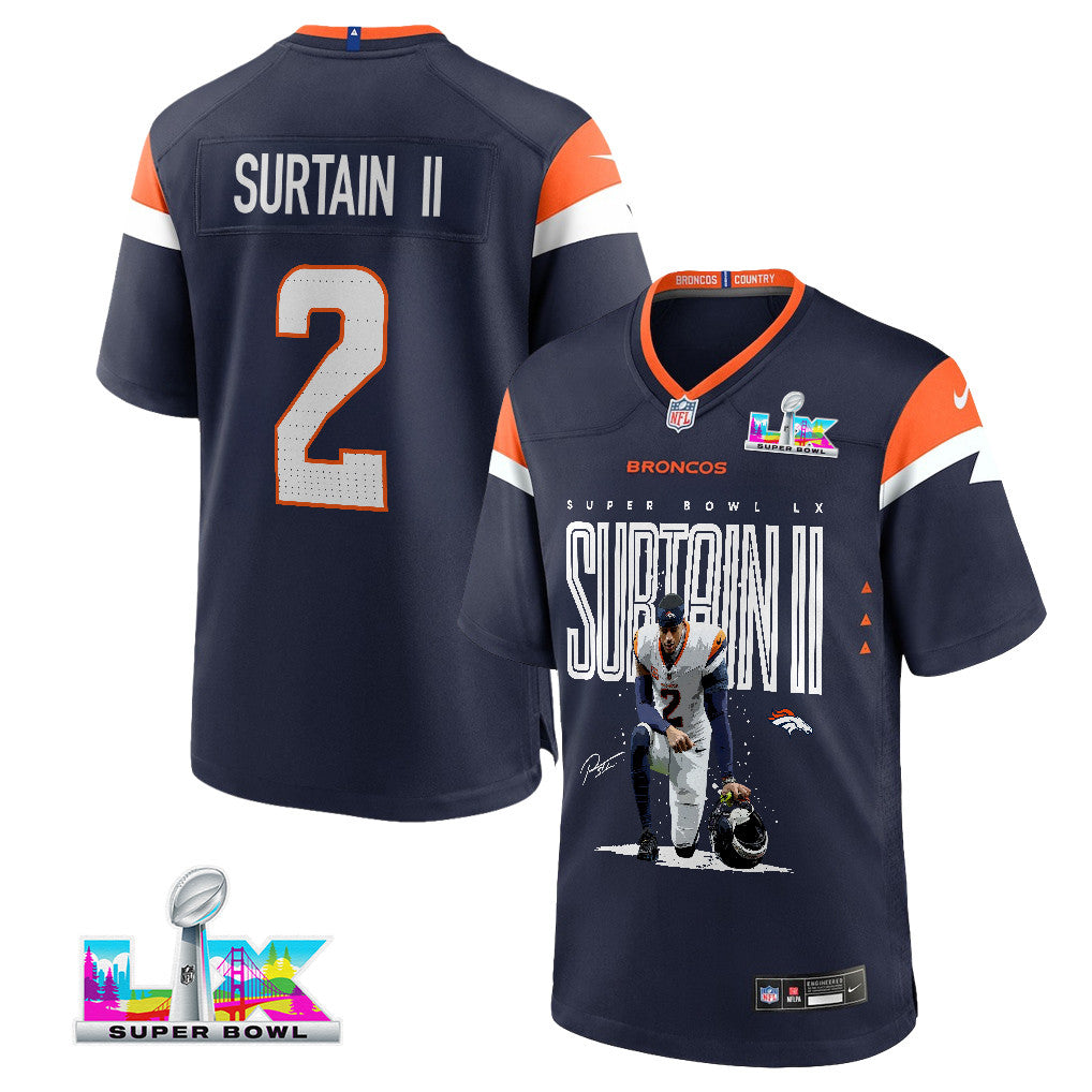 Pat Surtain II 2 Denver Broncos Super Bowl LX Elite Lockdown Corner Men Jersey – Navy