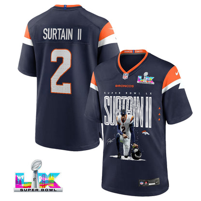 Pat Surtain II 2 Denver Broncos Super Bowl LX Elite Lockdown Corner Men Jersey – Navy